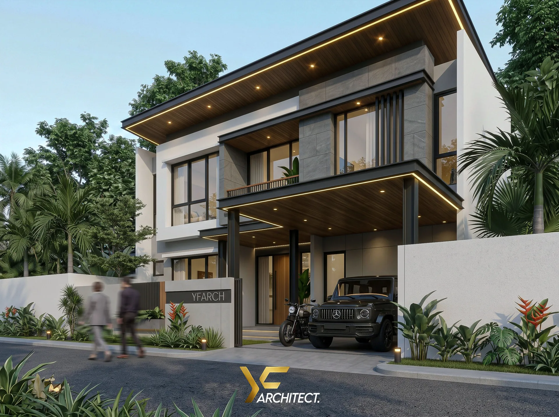 MR. ALEX HOUSE — Entrance & carport — layered roof lines