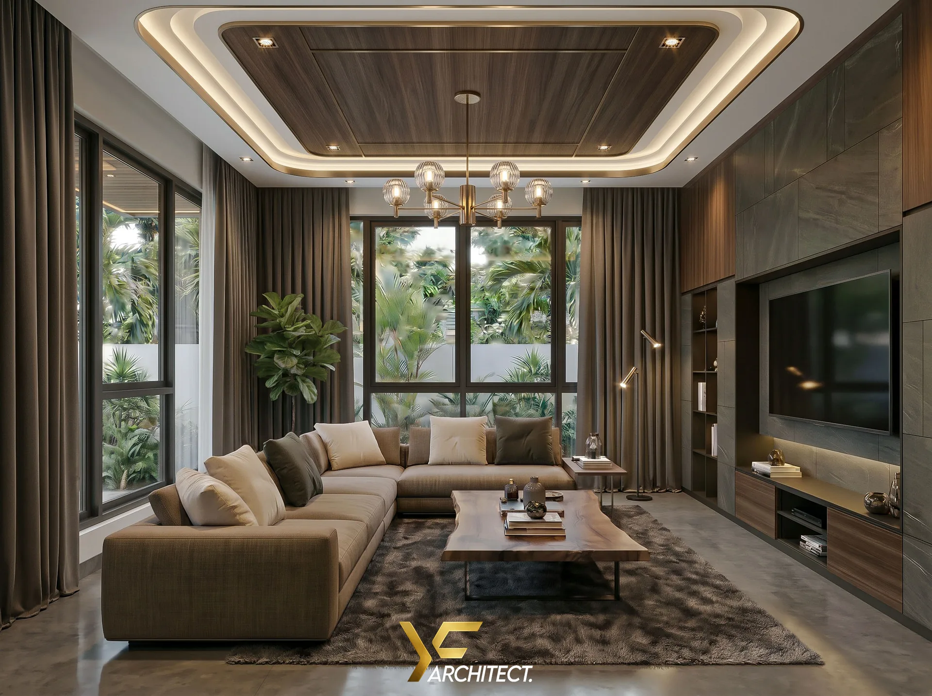 MR. ALEX HOUSE — Family room — coffered timber ceiling & smoked oak