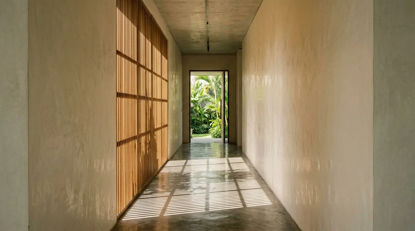 RUMAH CAHAYA — Entry corridor — morning, 07:40